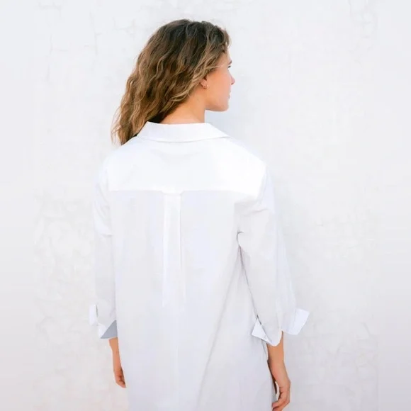 Mer-Sea Essential Collar Shirt Dress White Casual Midi Long Sleeve Small/Medium - Picture 3 of 10